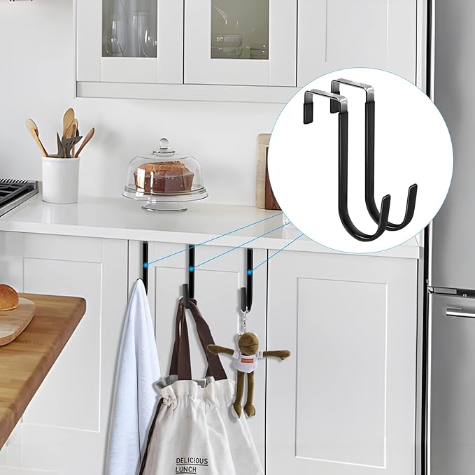 FYY Over the Door Hooks, 8 Pack Door Hangers Hooks with Rubber Prevent Scratches Heavy Duty Organizer Hooks for Living Room, Bathroom, Bedroom, Kitchen Hanging Clothes, Towels, Hats, Coats, Bags Black