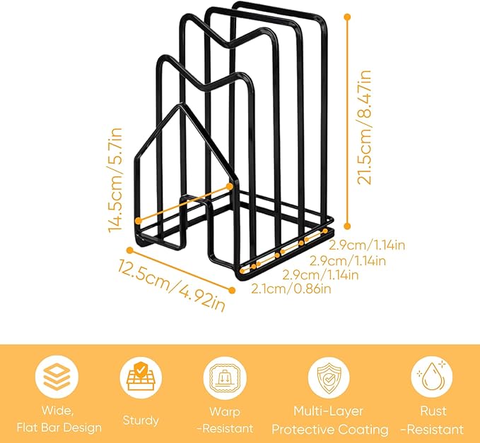 LINFIDITE Cutting Board Holder Chopping Boards Organizer Holder Kitchen Countertop Pot Pan Lids Rack Kitchenware Organizer Flat Steel 4.92 x 5.7 x 8.47 in. Black