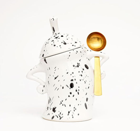 Canister With Attitude - Airtight Ceramic Kitchen Storage with Hands on Hips Design, Ideal for Flour, Sugar, Coffee, Tea & Beans, Sealed & Leak Proof (Black and white)