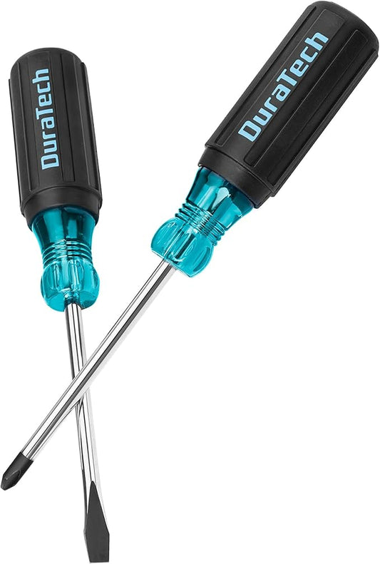DURATECH 2-Piece S2 Steel Screwdriver Set, Professional Screwdrivers with Non-Slip Grip & Marked Specifications, Phillips and Flathead Screw Driver, Hand Tool for Home and Industrial Use