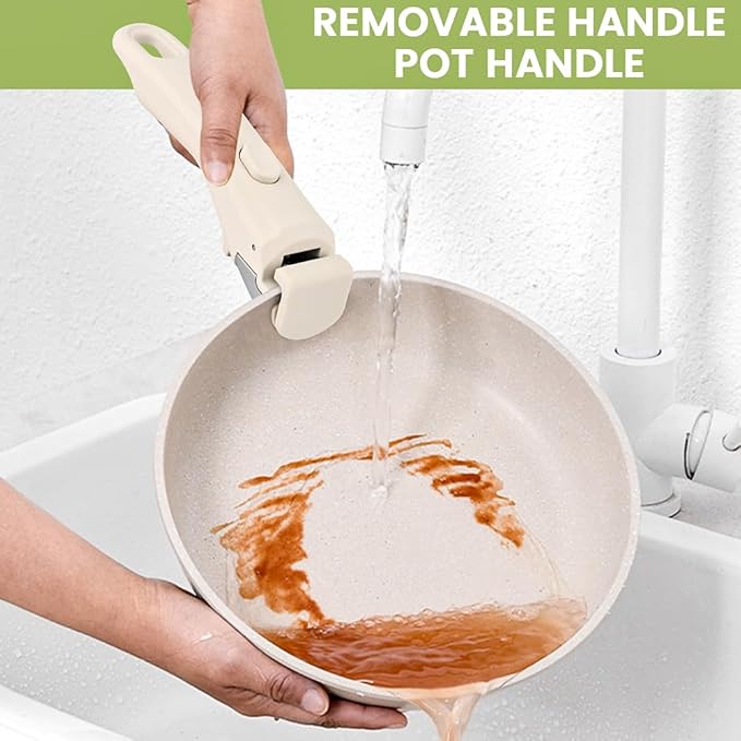 Removable Pot Handle with Anti-Hot Bowl Dish Clip, Universal Detachable Pan Handles Replacement fits Most Vertical Edge Cookware, Avoid Scalding Kitchenware Set (COLOR:Cream White)