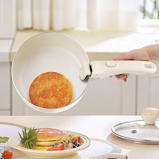 Removable Pot Handle with Anti-Hot Bowl Dish Clip, Universal Detachable Pan Handles Replacement fits Most Vertical Edge Cookware, Avoid Scalding Kitchenware Set (COLOR:Cream White)