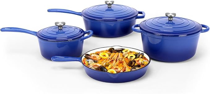 QuliMetal Nonstick Enameled Cast Iron Cookware Set, 4-Pcs Pots and Pans with Lid, Healthy Round Dutch Oven Pot for Sourdough Bread Baking, Oven Safe up to 500° F or on All Stovetop