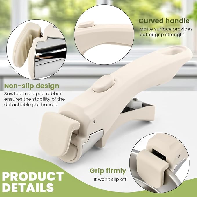 Removable Pot Handle with Anti-Hot Bowl Dish Clip, Universal Detachable Pan Handles Replacement fits Most Vertical Edge Cookware, Avoid Scalding Kitchenware Set (COLOR:Cream White)