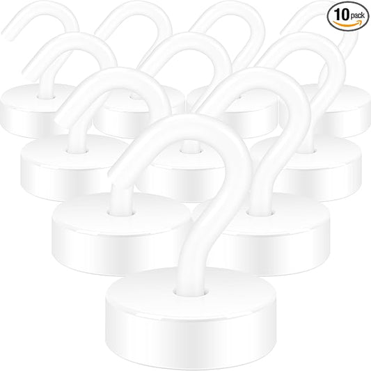 Neosmuk Magnetic Hooks, Cruise Ship Essentials, 40lb+ Heavy Duty Magnetic Hooks for Cruise Cabins, Refrigerator, Grill, Hanging, and Travel | Extra Strong Must-Haves Magnet Hook,White,Pack of 10