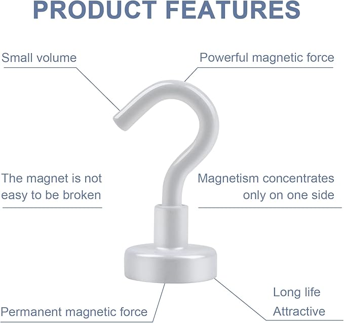 DIYMAG Magnetic Garage Hooks 6 Pack 30lbs 2026 Cruise Cabin Ship Essentials N52 Hook Heavy Duty Strong Magnets Fridge for Classroom Wall Mount Kitchen Grills White