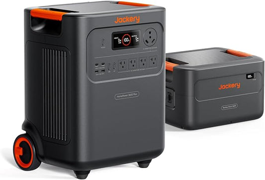 Jackery HomePower 3600 Plus Portable Power Station with Extra Battery, 3600W AC Output, 7168Wh LFP Solar Generator, Expandable up to 21kWh, Essential Home Backup for Home Use, Emergencies