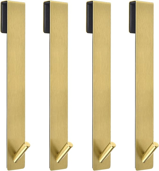 10 Inch Extended Over Door Hooks, Stainless Steel Towel Hooks, Heavy Duty Rack Hooks for Robe, Towel - 4 Pack - Gold