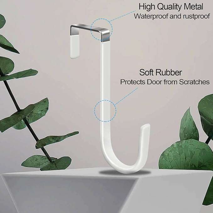 6 Pack Over The Door Hooks, Door Hangers Hooks, Soft Rubber Surface Prevents Scratches, White Door Hooks for Bathroom, Living Room, Kitchen Hanging Clothes, Towels, Shoe Bag, Hats