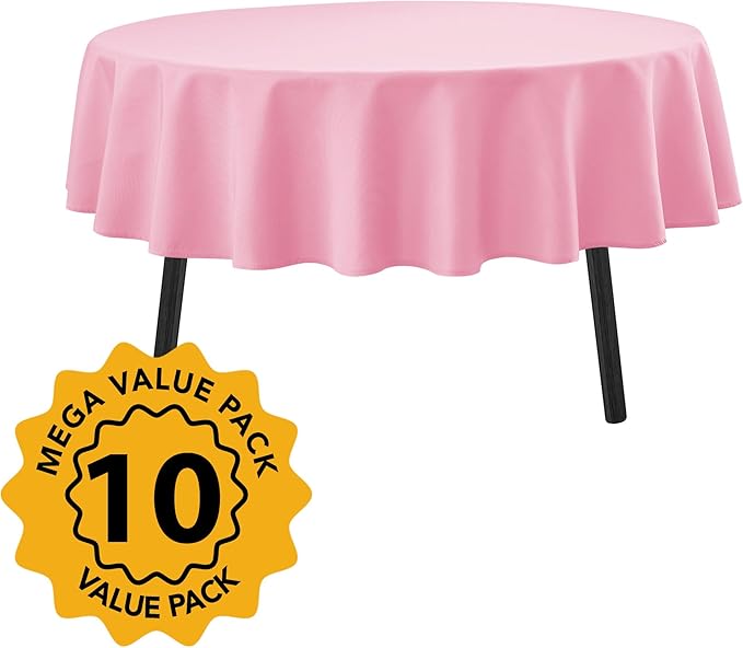 10-Pack Pink Round Tablecloths, 70 Inches, Stain-Resistant Polyester for 3-4 Ft Round Tables - Washable Table Covers for Weddings, Banquets, Birthday Parties, Events