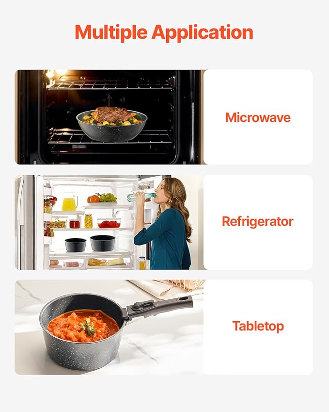VEVOR 17 Piece Pots and Pans Set, Granite Nonstick Detachable Handle Cookware, Space Saving Induction Cookwares, Kitchen RV Cooking Sets with Frying, Sauce, Saute, Tempered Glass Lid, Oven Safe, Black