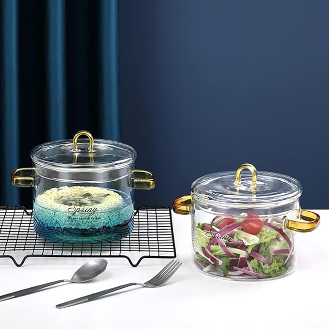 Glass Cooking Pot with Cover, Heat Resistant Glass Saucepan Cooking Pot and Pan with Lid, Glass Cookware Set Cooktop Safe for Pasta Noodle, Soup, Milk, Baby Food (Gradient Purple-1500ml)