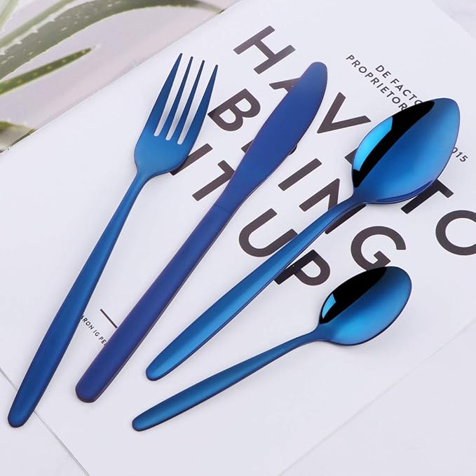 BuyGo Blue Silverware Flatware Set, 16-Piece Light Weight Stainless Steel Eating Utensil Service for 4, Include Knife Fork Spoon, Dishwasher Safe