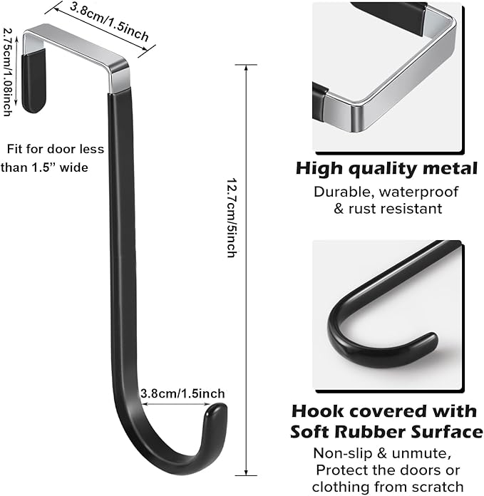 8 Pack Over The Door Hooks, Multicolor High Load-Bearing Metal Single Door Hooks for Hanging,Towels,Clothes, Bathroom,Living Room,Kitchen (White,Black)