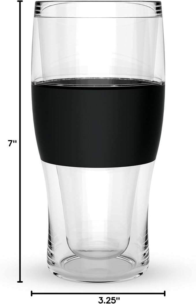 Host FREEZE Beer Glasses, Frozen Beer Mugs, Freezable Pint Glass Set, Insulated Pint Glass to Keep Your Drinks Cold, Double Walled Insulated Glasses, Tumbler for Iced Coffee, 16oz, Set of 2, Black