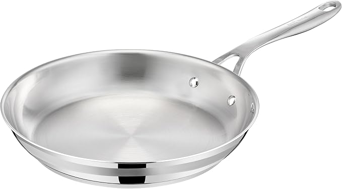 T-Fal x Jamie Oliver Stainless Steel Fry Pan 9.5-Inch, Induction Compatible, Oven Safe up to 500°F, Chef's Stainless Steel Skillet, Frying Pan, Silver