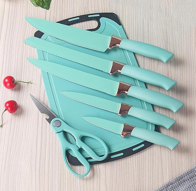 Kitchen Utensils Set,19 Pcs Cooking Tools and Knives Set,Cutting Board, Silverware Set, with Utensil Holder Precision Cutting and Organized Dining Kitchen Tool (Teal)