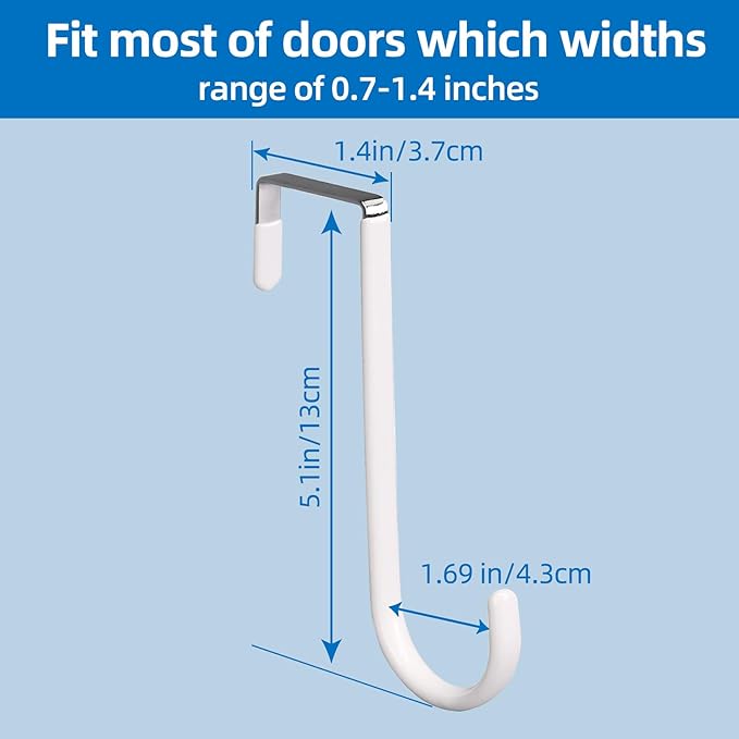 Over The Door Hooks, 2 Pack Hangers Hooks with Rubber Prevent Scratches Heavy Duty Organizer for Living Room, Bathroom, Bedroom, Kitchen Hanging Clothes, Towels, Hats, Coats