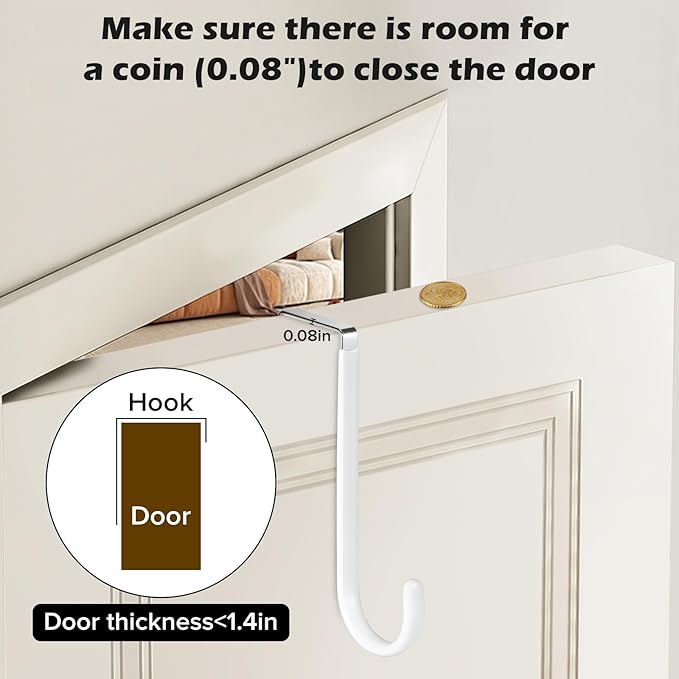 8 Pack Over The Door Hooks, Multicolor High Load-Bearing Metal Single Door Hooks for Hanging,Towels,Clothes, Bathroom,Living Room,Kitchen (White,Black)