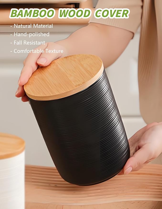 Ceramic Canister with Airtight Seal Lid, Kitchen Canisters for Countertop, Black Food Storage Jar for Flour, Coffee Bean, Sugar, Tea, Spices and More, Home Decor (800ml/27.05oz)