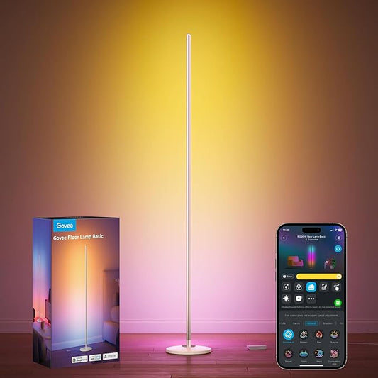 Govee RGBIC Floor Lamp Basic, LED Corner Lamp Works with Alexa, 1000lm Modern Floor Lamp with Music Sync and 16 Million DIY Colors, Color Changing Standing Lamp for Bedroom Living Room