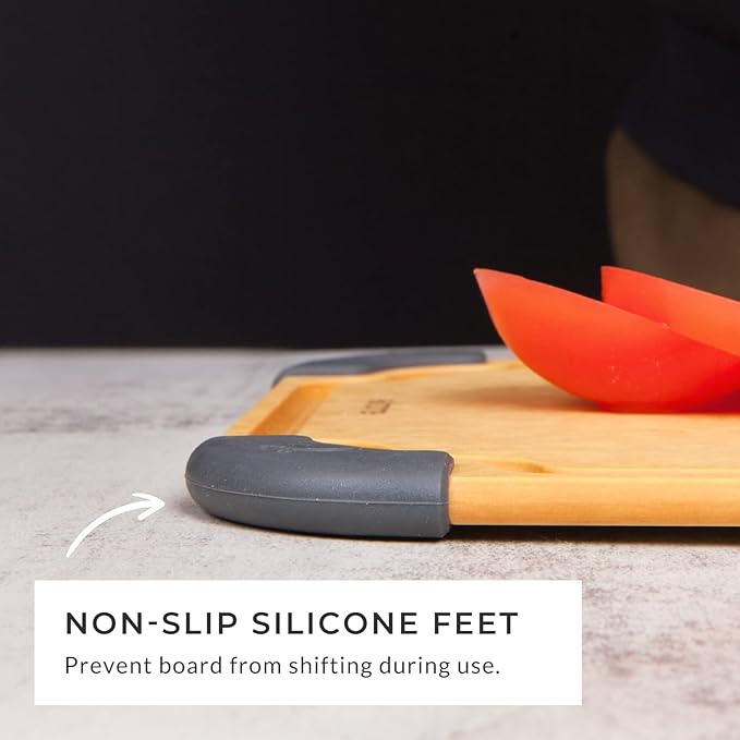 Elihome Essential Series 2-in1 Wood Cutting Board Set for Kitchen, Wooden Board for Chopping Vegetables, Bread, Cheese, Meat, Salad, Bread Board for Countertop, Butcher Block, Non-Slip