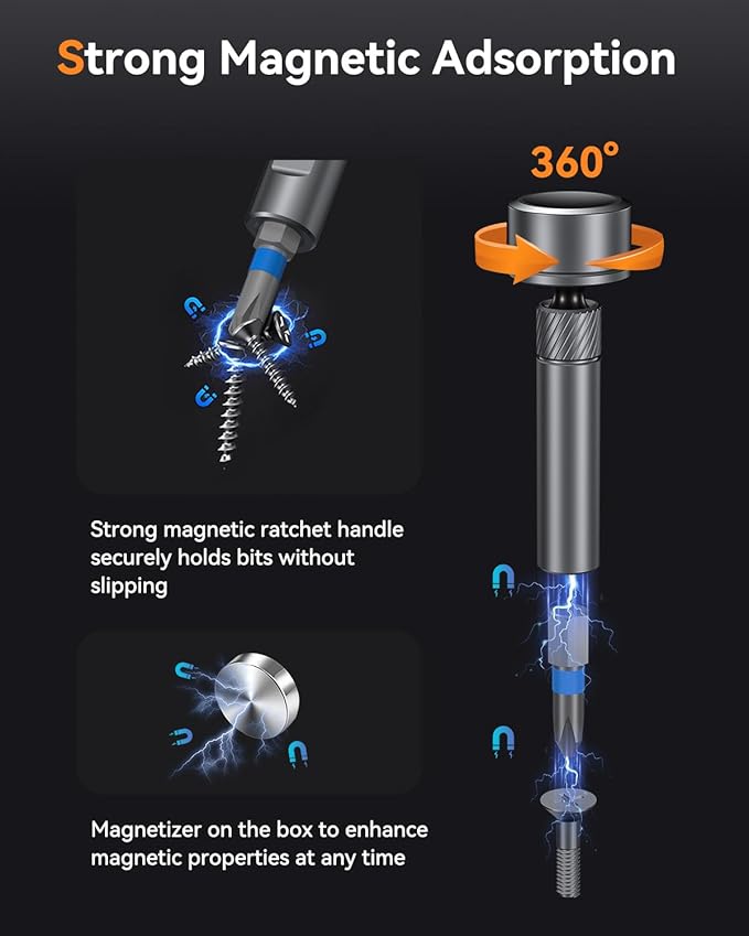LIFEGOO Ratchet Screwdriver Set: 74 in 1 Magnetic Screwdriver Sets, S2 Steel Bits & Flexible Shaft Suitable for Electronics, Furniture Assembly & Bicycle Repair Tools