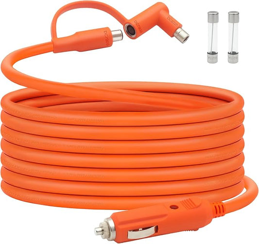 Car Charging Cable for Jackery Power Station Explorer 3000 2000 1500 1000 500 300 240-14AWG Heavy Duty 12V/24V Cigarette Lighter Charger with Adapters & Fuse, 15FT Orange Accessories