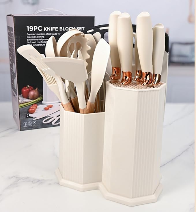 Kitchen Utensils Set,19 Pcs Cooking Tools and Knives Set,Cutting Board, Silverware Set, with Utensil Holder Precision Cutting and Organized Dining Kitchen Tool (Teal)