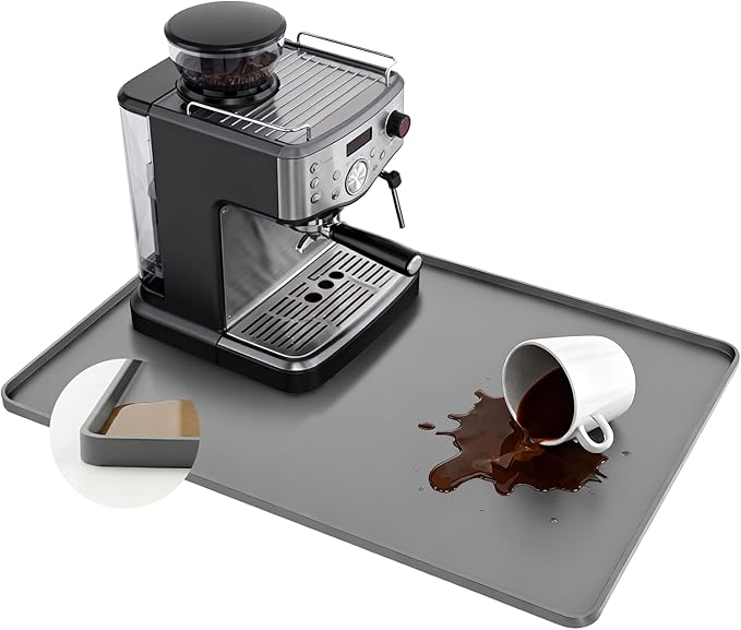 24-inch Coffee Mat - Heat Resistant Silicone for Coffee Bar & Kitchen Counter - Bar Mat for Countertops - Decor Under Espresso Machine & Makers (Grey)