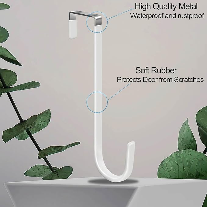 4 Pack Over The Door Hooks, Large Door Hanger Hook, Soft Rubber Surface Prevents Scratches, Door Hook for Bathroom, Living Room, Kitchen Hanging Clothes, Towels, Shoe Bag, Hat(White)