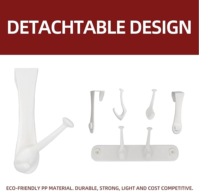 Lekarf Over The Door Coat Hook Kit, 1PC 4 Dual Hooks Rack + 2PC Dual Head Hook, White PP Material for Living Room, Bedroom, Bathroom, Wardrobe, Fitting Room, Office