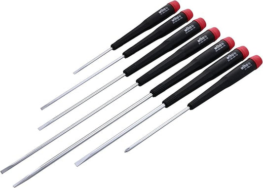 Wiha 26092 Slotted and Phillips Screwdriver Set with Precision Handle, Long, 7 Piece