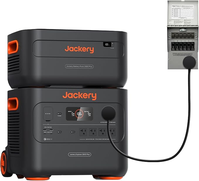 Jackery Explorer 2000 Plus + Manual Transfer Switch, LiFePO4 Battery Home Backup System, up to 12kWh Portable Power Station with Add-on Battery Packs, Expandable for Home Backup