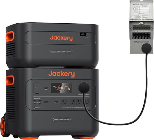 Jackery Explorer 2000 Plus + Manual Transfer Switch, LiFePO4 Battery Home Backup System, up to 12kWh Portable Power Station with Add-on Battery Packs, Expandable for Home Backup