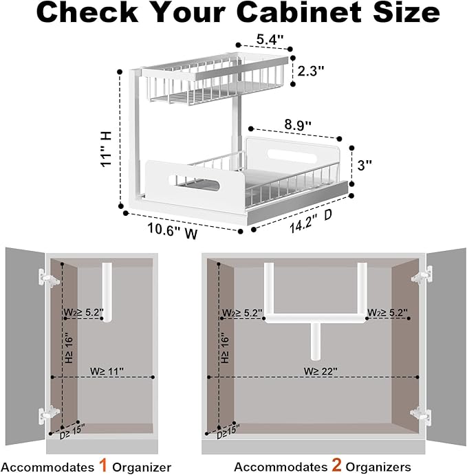 REALINN Under Sink Organizer, Pull Out Cabinet Organizer, 2 Tier Metal Slide Out Shelf with L Shaped Design, Under Cabinet Storage for Kitchen, Bathroom, Laundry, Deep Cabinet Shelf Storage, White