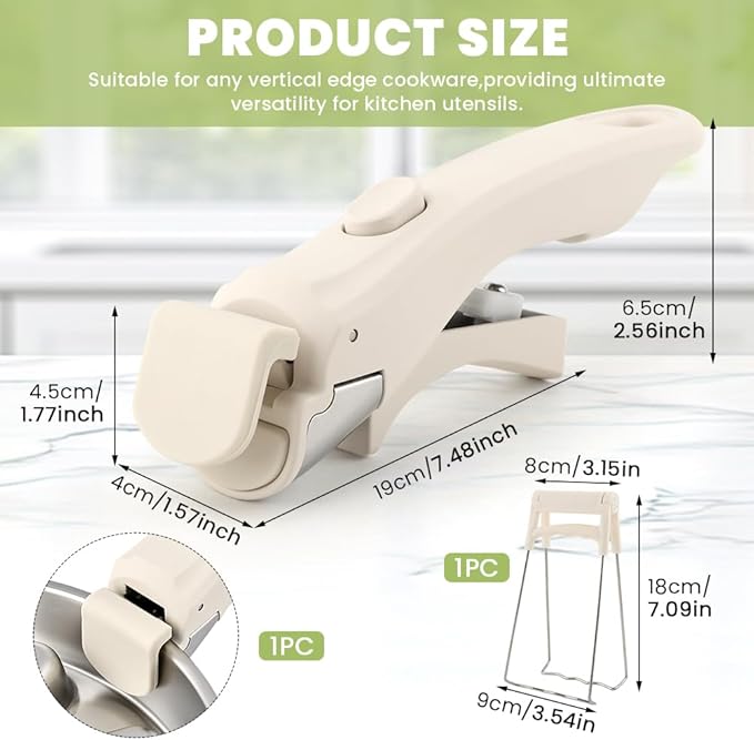 Removable Pot Handle with Anti-Hot Bowl Dish Clip, Universal Detachable Pan Handles Replacement fits Most Vertical Edge Cookware, Avoid Scalding Kitchenware Set (COLOR:Cream White)