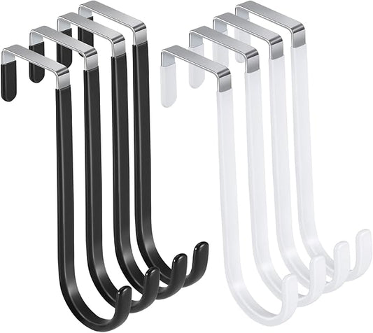 8 Pack Over The Door Hooks, Multicolor High Load-Bearing Metal Single Door Hooks for Hanging,Towels,Clothes, Bathroom,Living Room,Kitchen (White,Black)