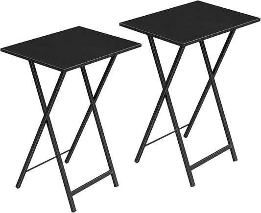 HOOBRO Folding TV Tray Tables, Set of 2 Side Tables for Small Space, Industrial Snack Desk for Eating at Couch, Stable Metal Frame, Easy Assembly, Space Saving, Black BK25BZ01