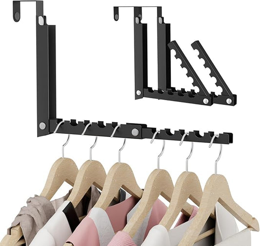 BAKON Over The Door Hooks, Small Space Double Folding Portable Over The Door Drying Rack for Laundry, Bathroom, Bedroom, Travel Storage and Drying (1Pack,Black)