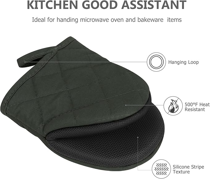 Oven Mitts and Pot Holders Set, Pack of 4, Heat Resistant Silicone Kitchen Mini Oven Mittens for 500 Degrees, Mini Oven Gloves and Hot Pads for Baking Grilling Barbecue Microwave Machine Washable