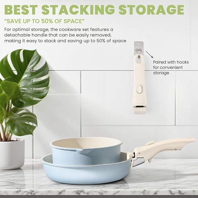 Removable Pot Handle with Anti-Hot Bowl Dish Clip, Universal Detachable Pan Handles Replacement fits Most Vertical Edge Cookware, Avoid Scalding Kitchenware Set (COLOR:Cream White)