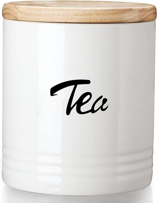 LEETOYI Porcelain Food Storage Containers with Lid, Small Size Design & Saves Space, 4.5 Inch White, Labeled Tea