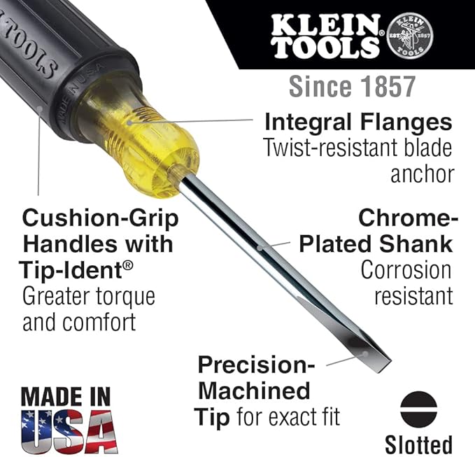 Klein Tools 85071 Stubby Slotted and Phillips Screwdriver Set, Made in USA, with 5/16-Inch Cabinet-Tips and #2 Phillips-Tip, 2-Piece