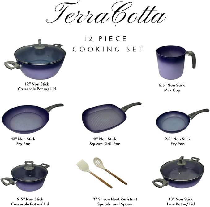 Terracotta 12 Piece Cooking Set with Milk Cup - Purple