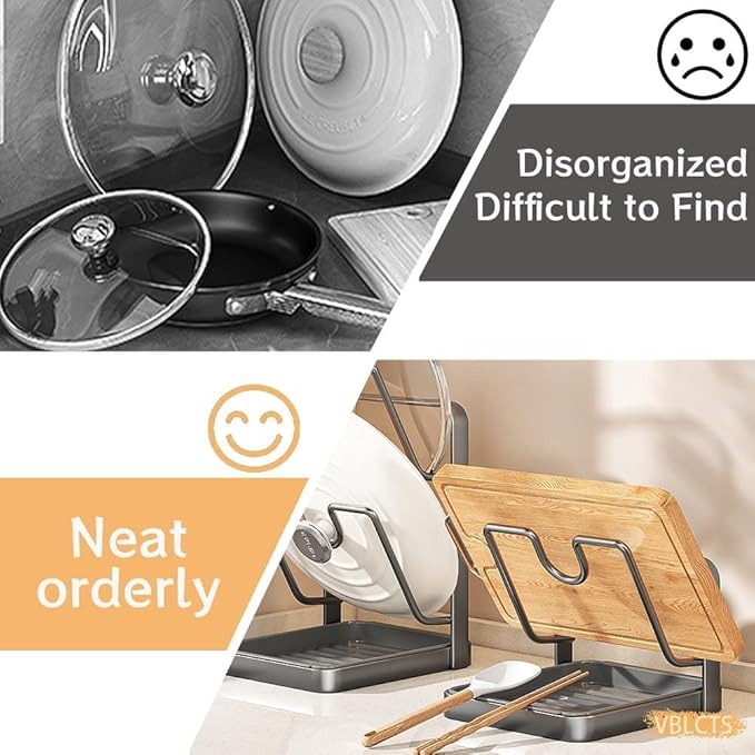 Kitchen Pot Lid Storage Rack - Double Lid Holder Cooking, Multifunctional Pot Lid & Cutting Board Holder, PP+Rust-Resistantcarbon Steel, Space-Saving ,For Cutting Boards, Spoons, Chopsticks ( Black)