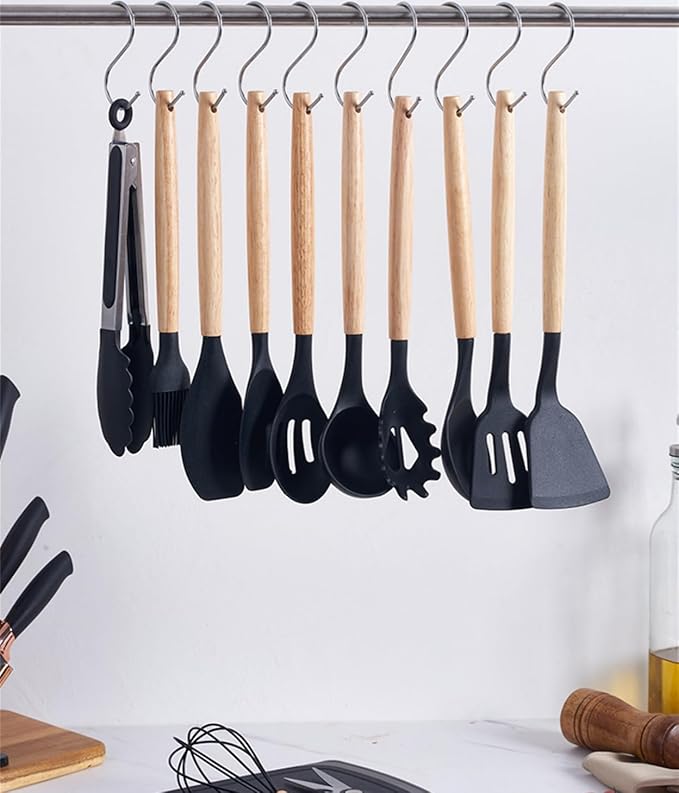 Kitchen Utensils Set,19 Pcs Cooking Tools and Knives Set,Cutting Board, Silverware Set, with Utensil Holder Precision Cutting and Organized Dining Kitchen Tool (Black)