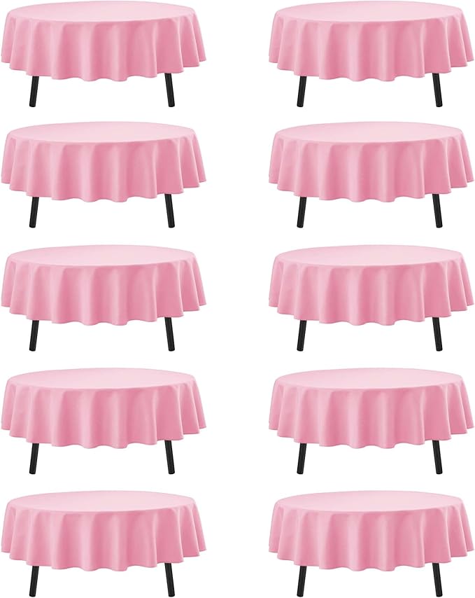 10-Pack Pink Round Tablecloths, 70 Inches, Stain-Resistant Polyester for 3-4 Ft Round Tables - Washable Table Covers for Weddings, Banquets, Birthday Parties, Events