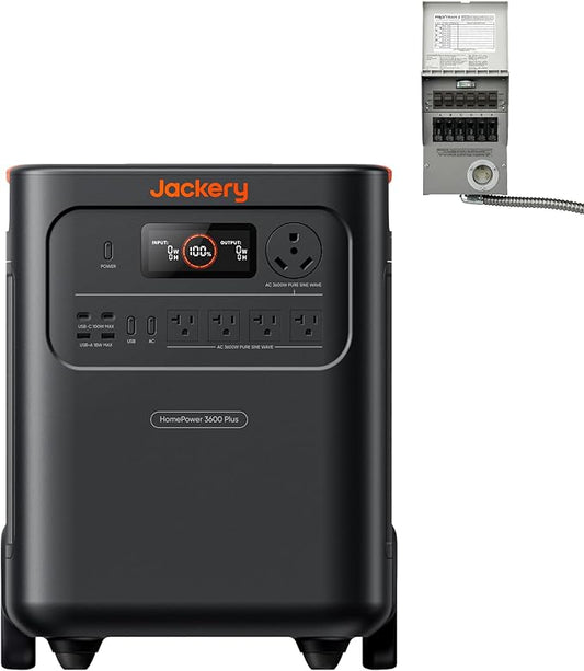 Jackery HomePower 3600 Plus Portable Power Station with Manual Transfer Switch, 3600W AC Output, 3584Wh LFP Solar Generator, Expandable up to 21kWh, Essential Home Backup for Home Use, Emergencies, RV