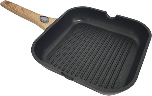 Nonstick Square Grill Pan for Stove Tops, Detachable Handle Griddle Pan,9.5inch Remove Handle Grill Pan with Pour for Cooking,Induction,Gas,Non Toxic,PFOA Free(Granite, Square-9.5inch)